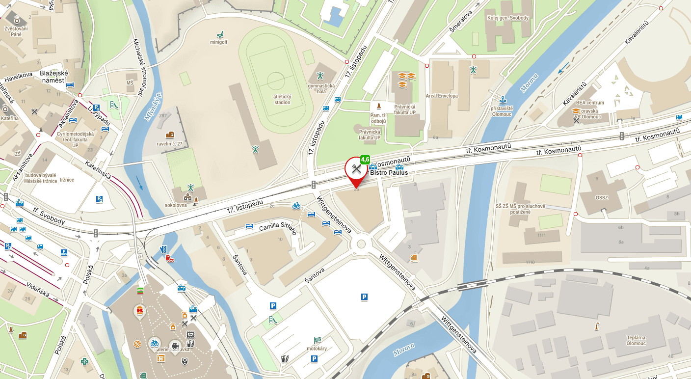 Mapa, Paulus Catering, Envelopa Office Center Olomouc